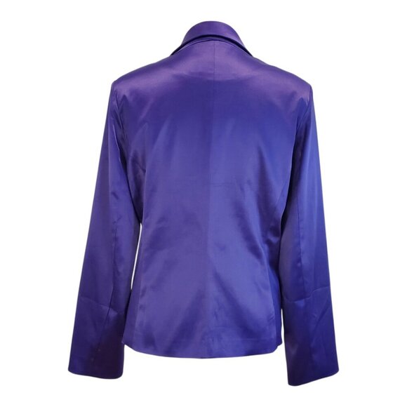 BOSTON PROPER SZ 12 Women's Classic Tailored Purple Satin Blazer Jacket - Picture 4 of 7
